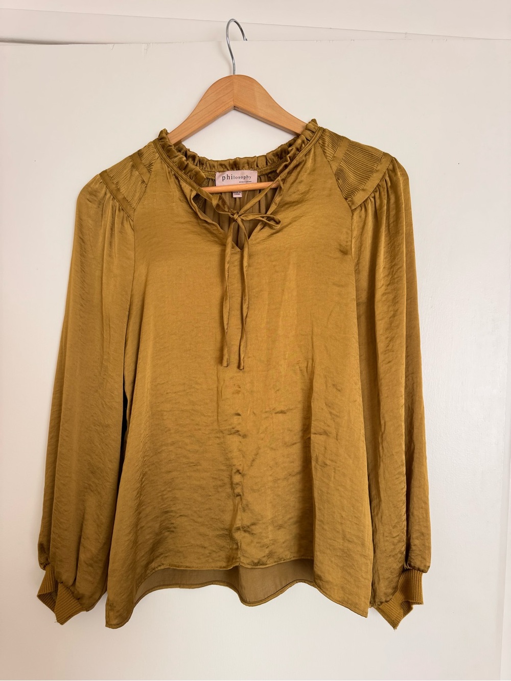 Philosophy Mustard Tie-Neck Long Sleeve Blouse